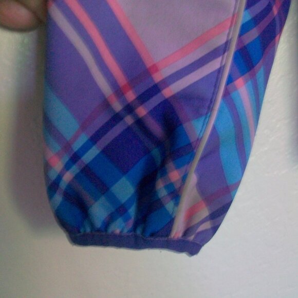Snozu Pink Blue Purple Plaid Hood Rain Jacket GIRLS Sz L (14-16) - Picture 6 of 13